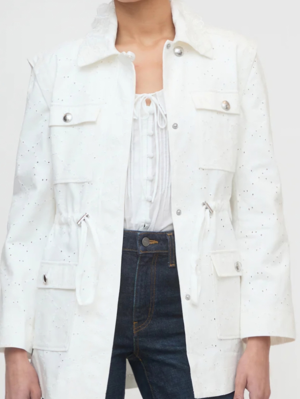 HILL HOUSE Gillian Jacket Ivory Eyelet Embroider Floral Lace Lined Large NWT